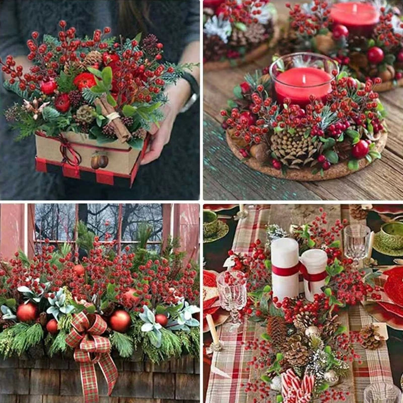 Artificial Holly Berry Branches – Christmas & Home Decor (4–8 Pcs)