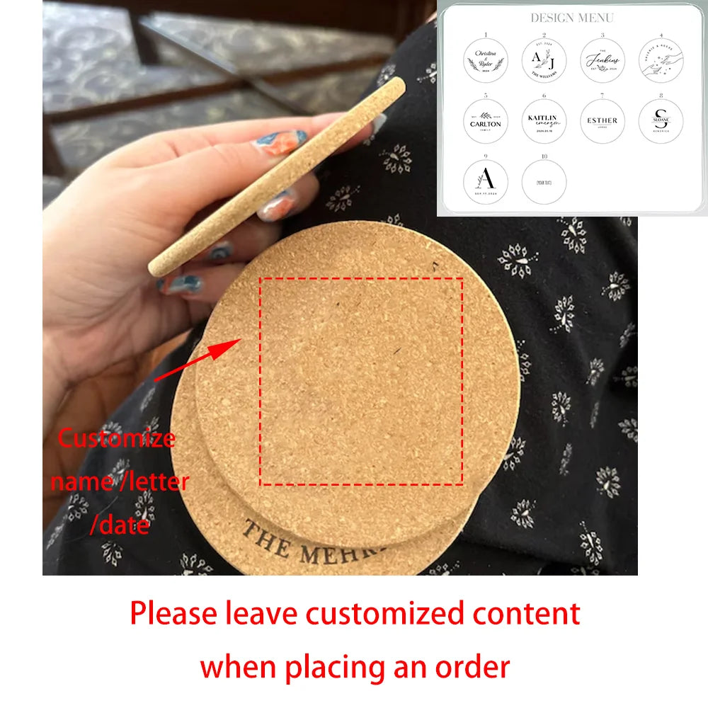 10-Pack Custom Engraved Cork Coasters | Wedding & Party Favors