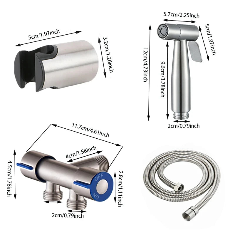 304 Stainless Steel Handheld Bidet Sprayer Set | 1.5M Hose