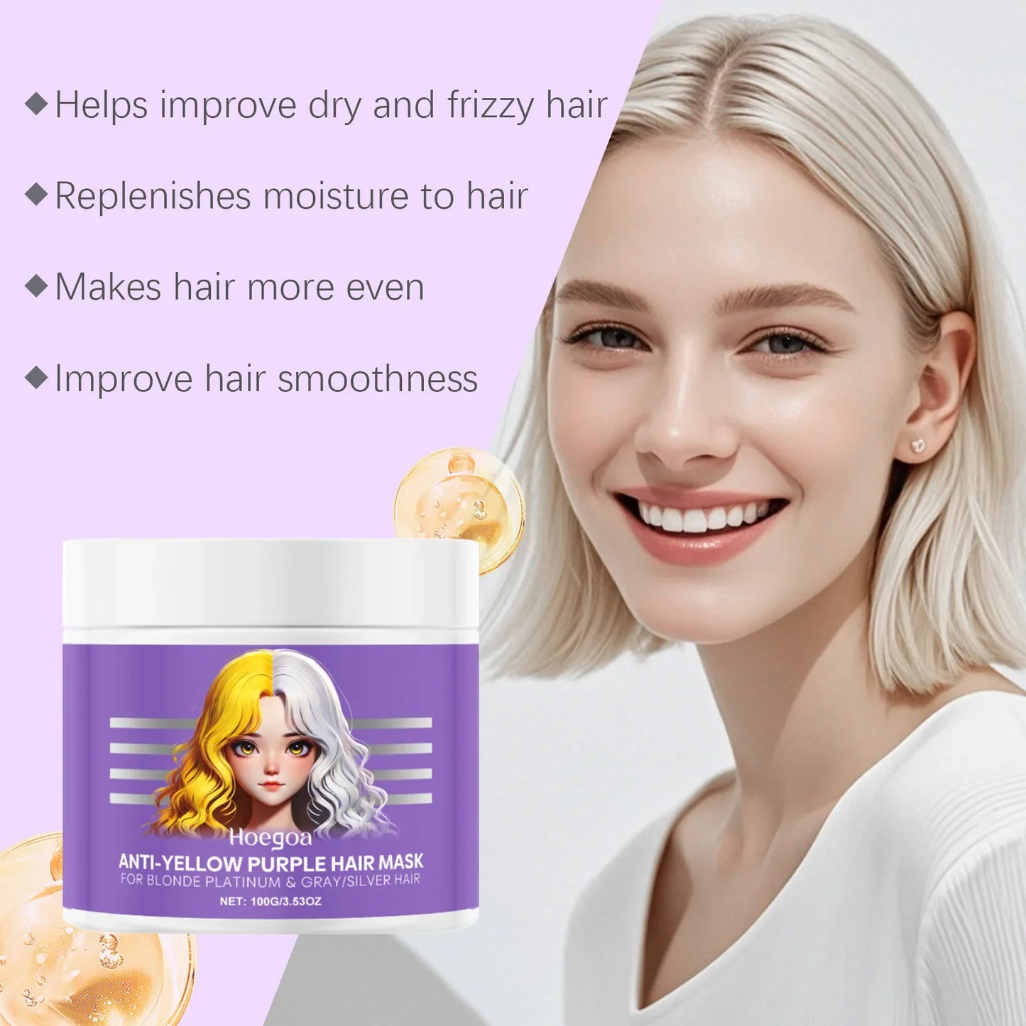 HOEGOA Purple Hair Mask – Anti-Brass Toner for Blonde & Silver