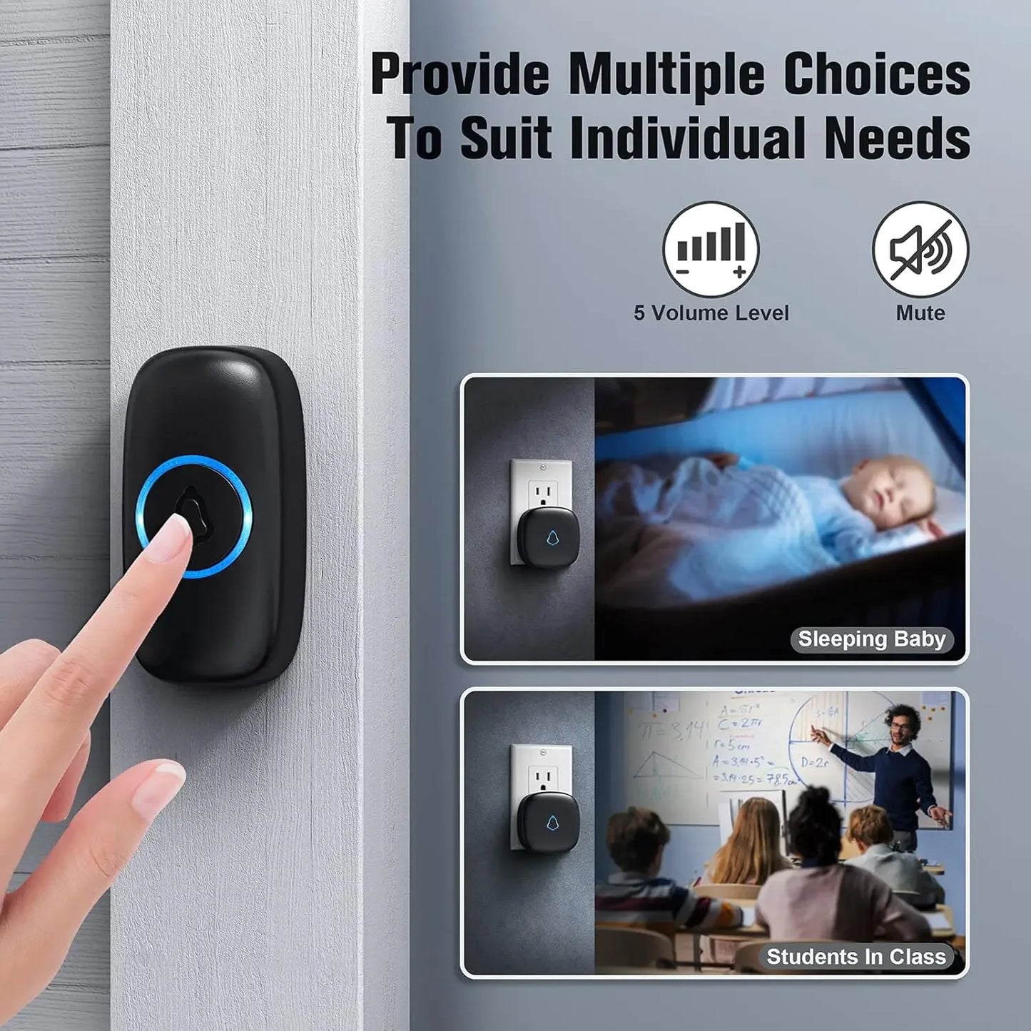 Wireless Doorbell with 2 Receivers, Adjustable Volume, 58 Chimes, LED Light, 1000Ft Range, Easy Installation Peaceful Pleasures Health and Wellness