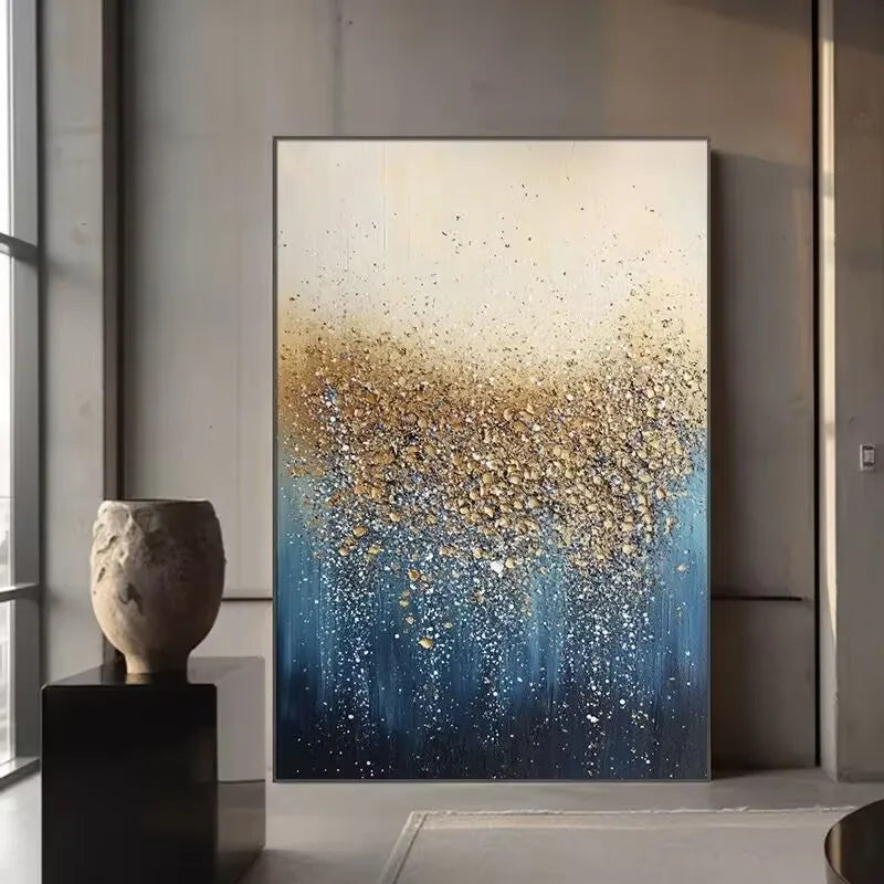 Beautiful Poster For Home Decor Pure Hand Painted Oil Painting On Canvas Gold Foil Picture High Quality Mural For Living Room Peaceful Pleasures Health and Wellness