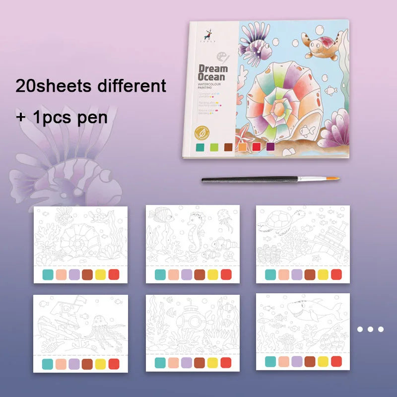 20Page Children's Creative Watercolor Painting Book Fairy Ocean