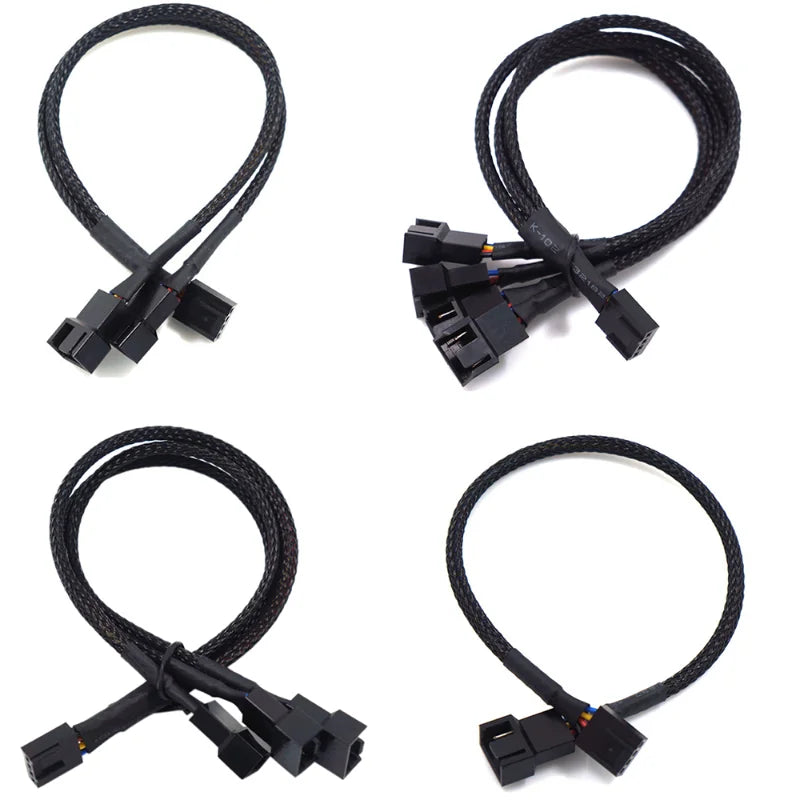 New 4 Pin Pwm Fan Cable 1 To 4/3/2/1 Ways Splitter Black Sleeved 27cm Extension Cable Connector Pwm Extension Cables Peaceful Pleasures Health and Wellness