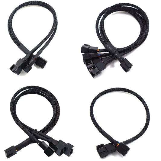 New 4 Pin Pwm Fan Cable 1 To 4/3/2/1 Ways Splitter Black Sleeved 27cm Extension Cable Connector Pwm Extension Cables Peaceful Pleasures Health and Wellness