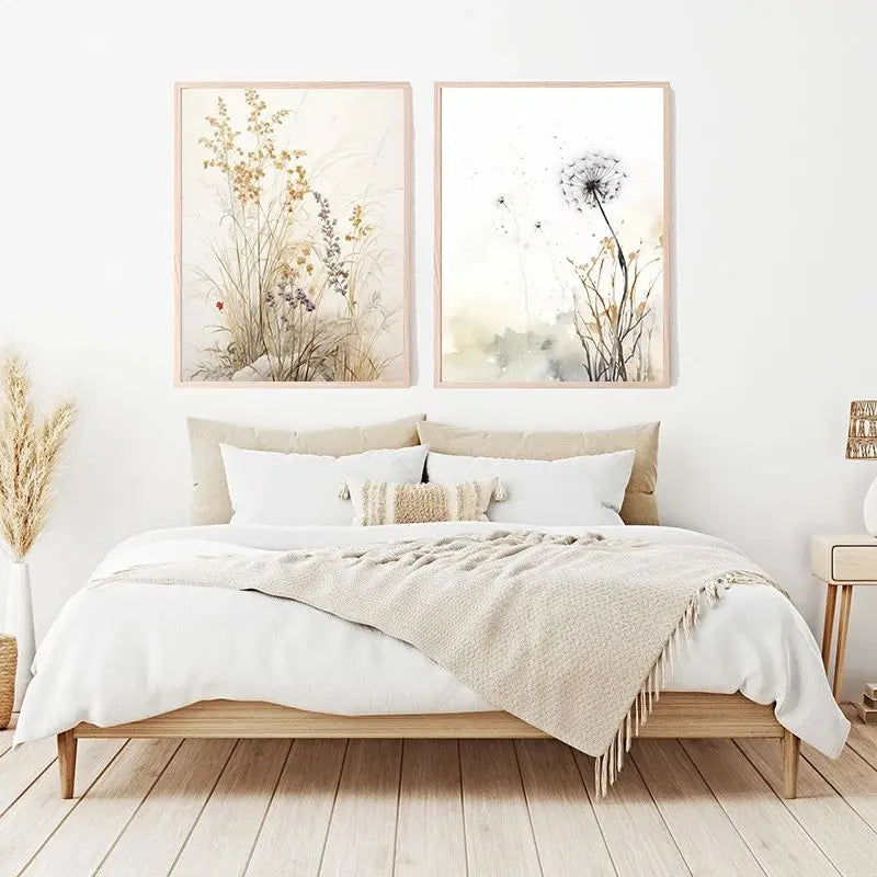 Japanese Autumn Watercolor Canvas Wall Art | Bamboo Blossom