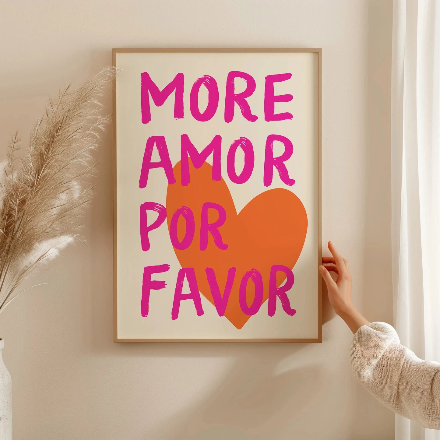 Más Amor Por Favor Love Quote Canvas Wall Art | Pink Blue