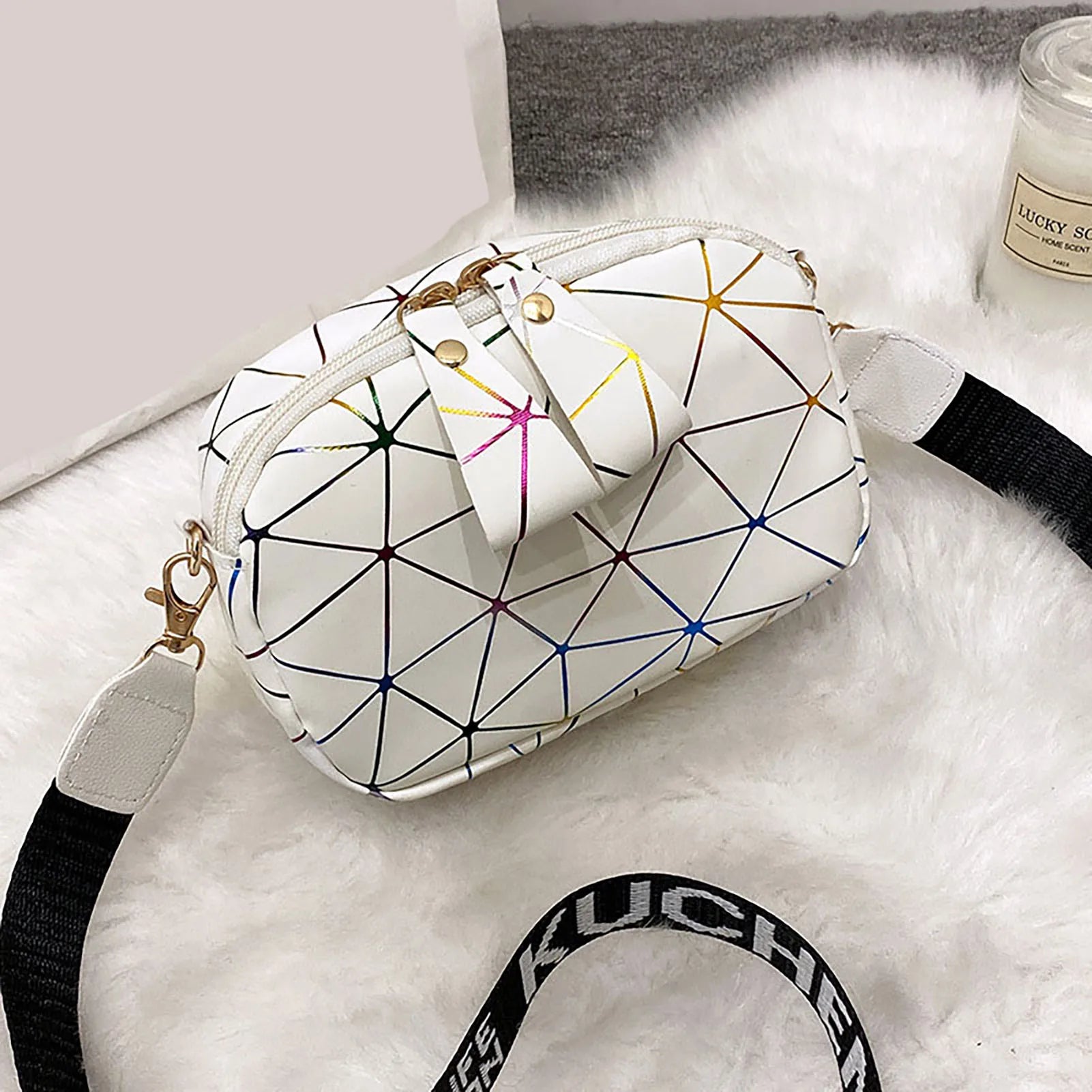 Woman Square Crossbody Bag Print Shoulder Bag with Wide Detachable Shoulder Strap for Mobile Phone Cosmetics Keychain Peaceful Pleasures Health and Wellness