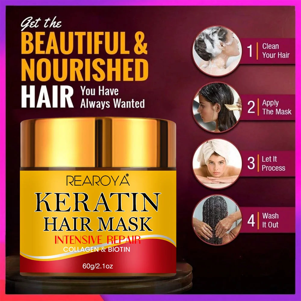 REAROYA Biotin Collagen Keratin Hair Mask – Dry Damaged Hair