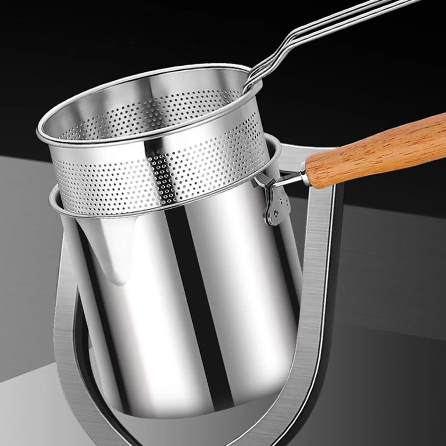 Stainless Steel Deep Fry Pot with Strainer Basket & Lid