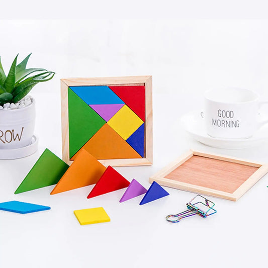 Wooden Tangram Puzzles For Kids With 7 Colored Pieces Educational Brain Teaser Learning Toy For Boys And Girls Fun Party Favor Peaceful Pleasures Health and Wellness