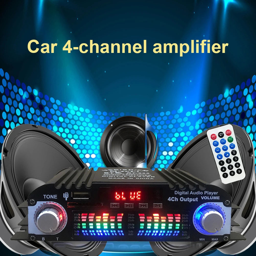 1600W Peak Power Home Car Power Amplifier FM Radio USB Bluetooth-Compatible 4 Channel Bluetooth-Compatible Sound Remote Control Peaceful Pleasures Health and Wellness