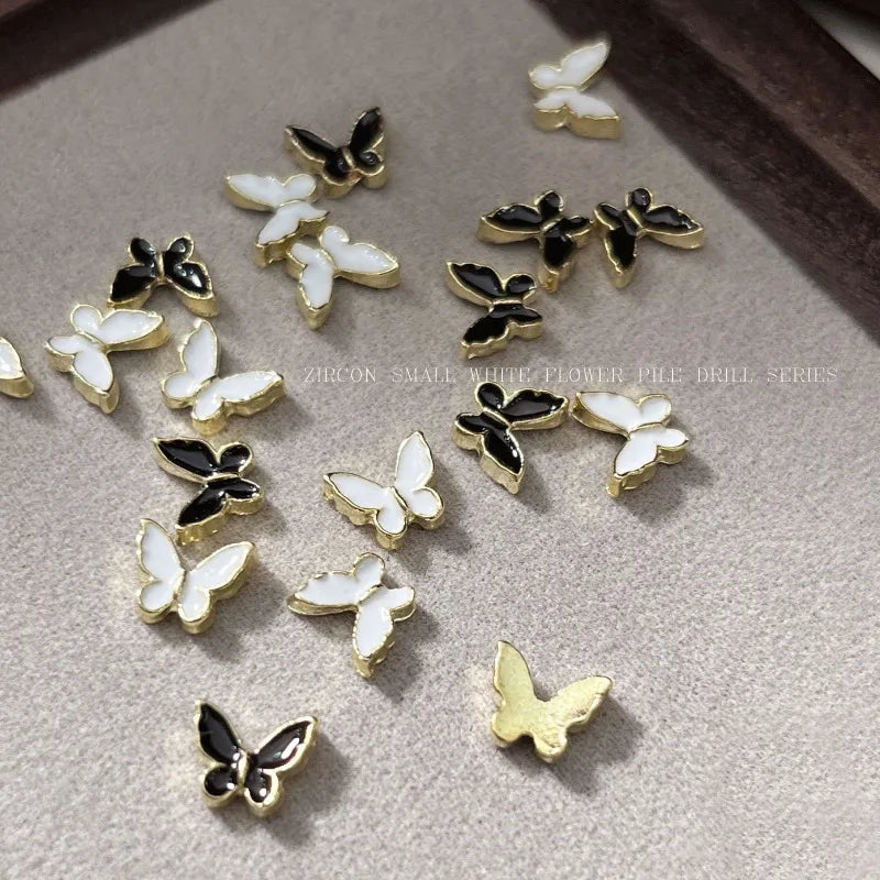 3D Butterfly Nail Charms Gold & Silver Flat Back Alloy 7pcs
