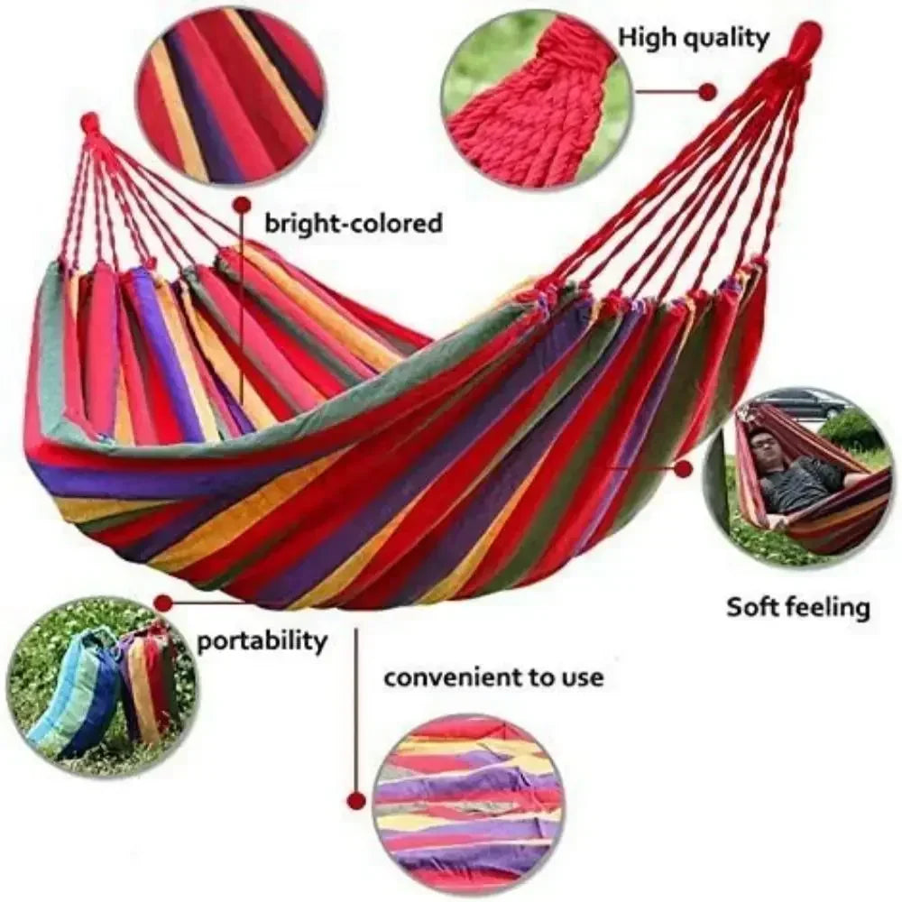 1pc Folding portable outdoor canvas hammock camping swing hammock with tree rope is perfect for gardens terraces backyards Peaceful Pleasures Health and Wellness