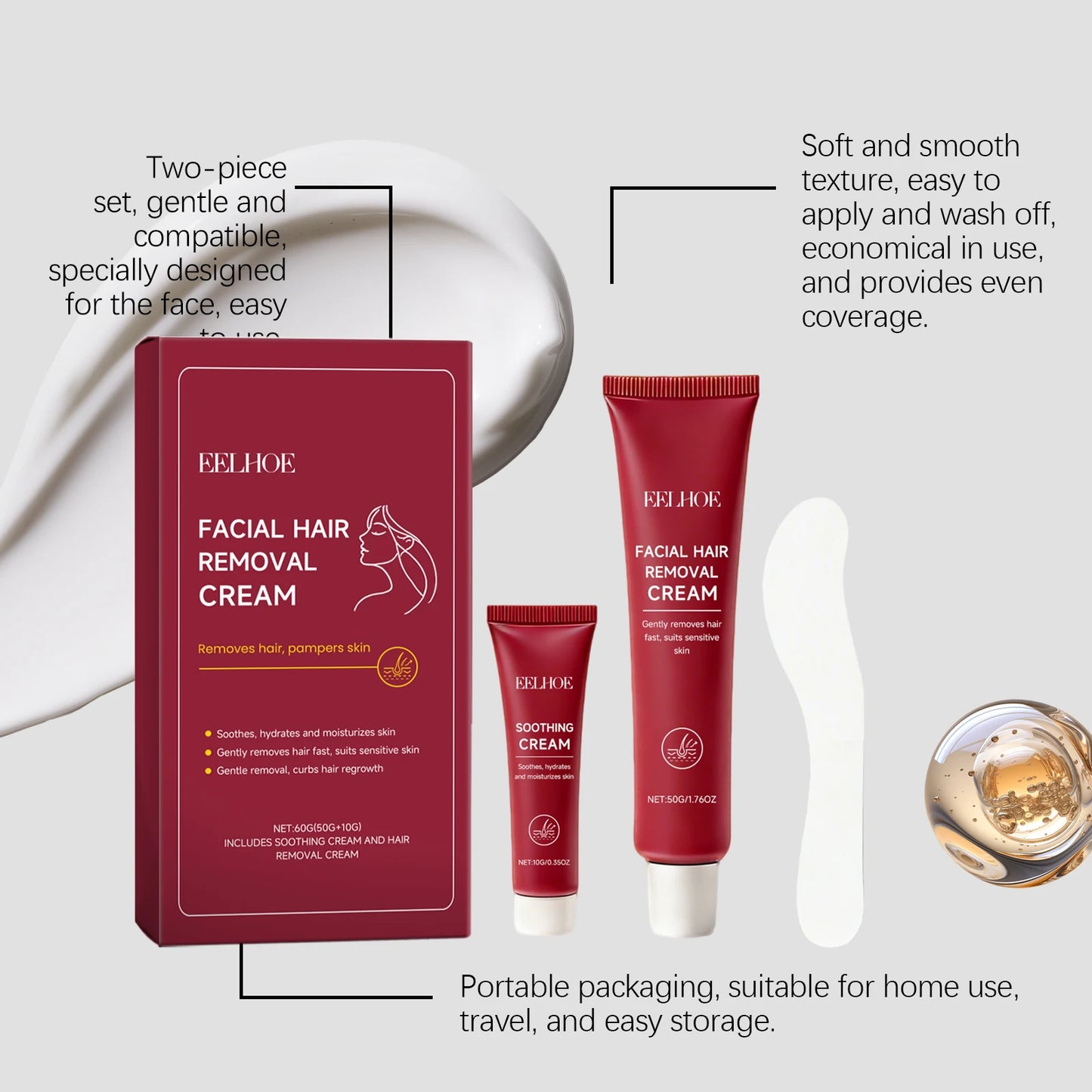 Eelhoe Facial Hair Removal Cream – Painless Gentle Depilatory