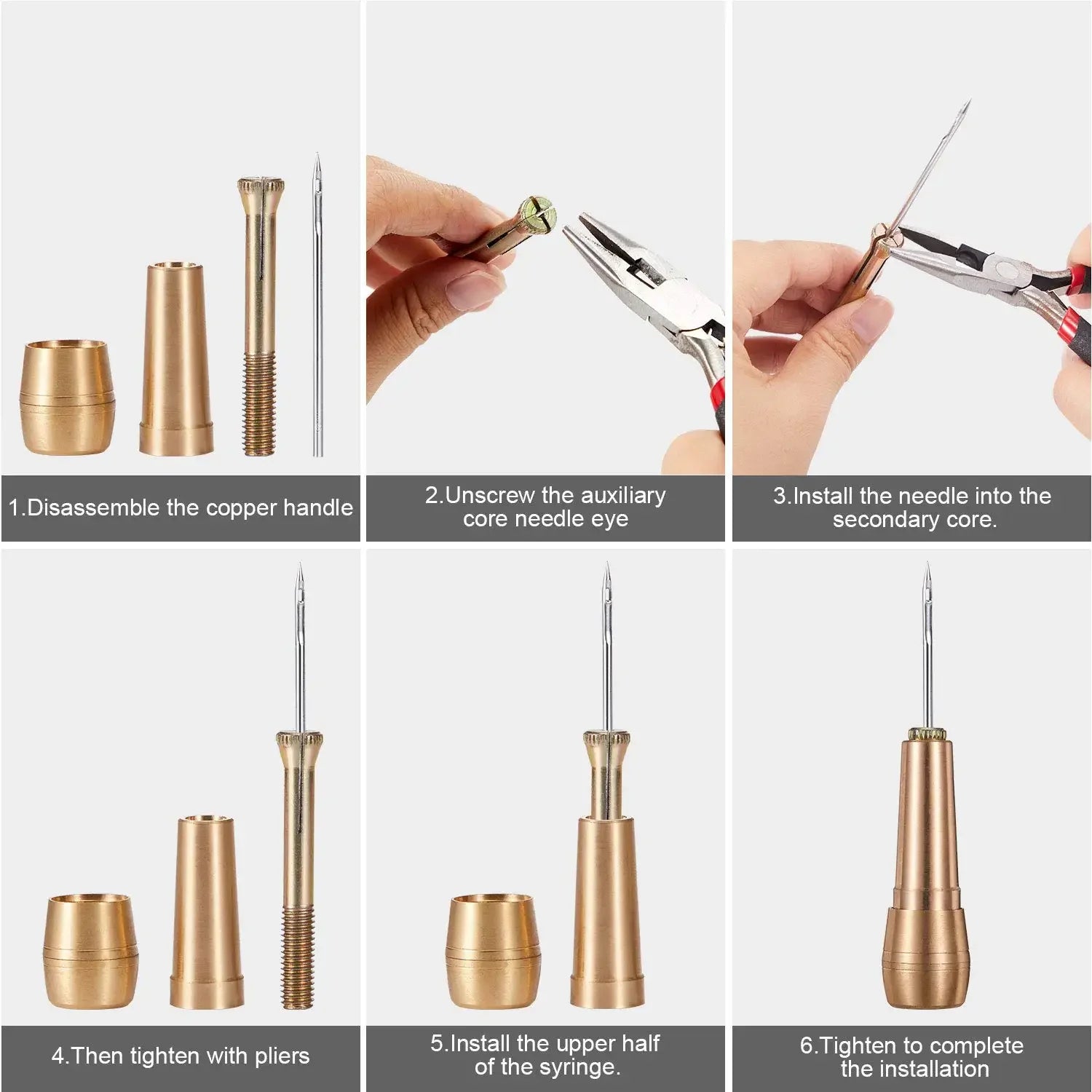 Copper Handle Leather Sewing Special Shoe Repair Tool Awl Handle Replaceable Head Hook Straight Hook Artifact Copper Handlel Peaceful Pleasures Health and Wellness