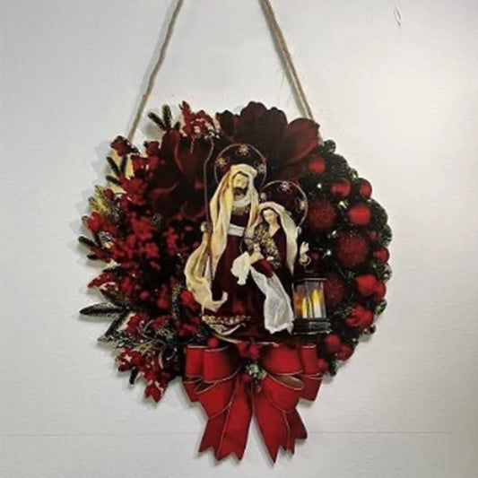 Christmas Wooden Hanging Sign Christmas Hanging Sign Sacred Xmas Wreath Decor for Front Door Window Wall Peaceful Pleasures Health and Wellness