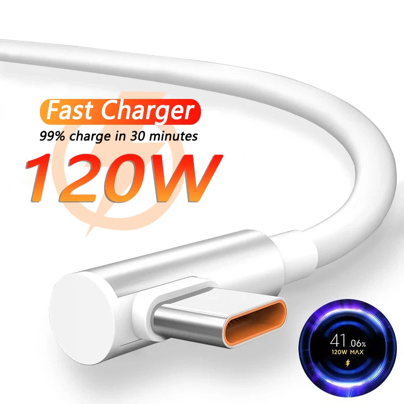 120W USB-C Fast Charging Cable 90° Right Angle Gaming Cord Peaceful Pleasures Health and Wellness