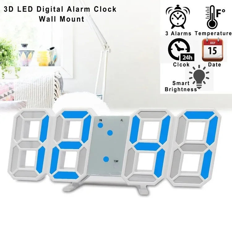 LED Digital Alarm Clock – Wall & Desk, Calendar, 3 Brightness