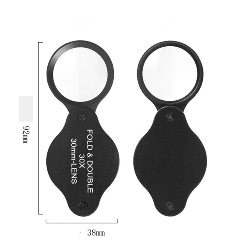 30X Folding Jewlery Loupe 30Mm All-Optical Glass Lens Porcelain Collection Identification Metal Portable Magnifying Glass Peaceful Pleasures Health and Wellness