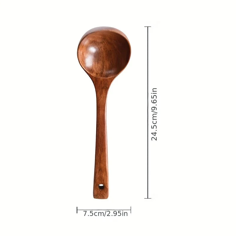 Solid Wood Cooking Spoon & Soup Ladle | Non-Stick Safe Kitchen