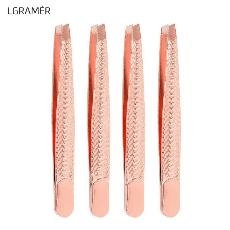 Stainless Fish Slant Black Coated Eyebrow Tweezers - Professional Hair Removal for Women, Ingrown Hair, Splinter, Daily Beauty Peaceful Pleasures Health and Wellness Rosegold-4pcs