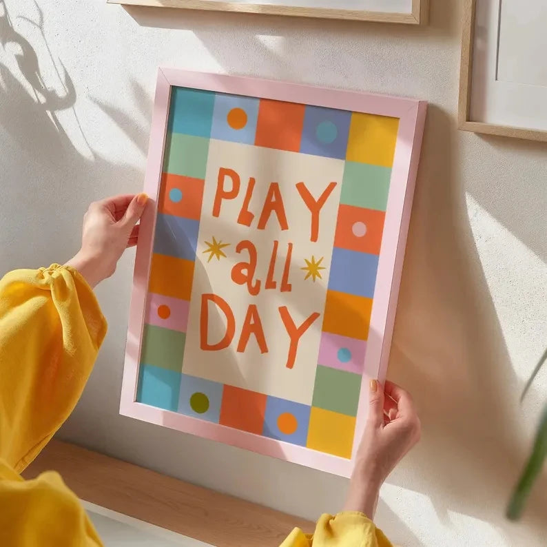 Modern Cartoon Play All Day Canvas Wall Art Print Poster