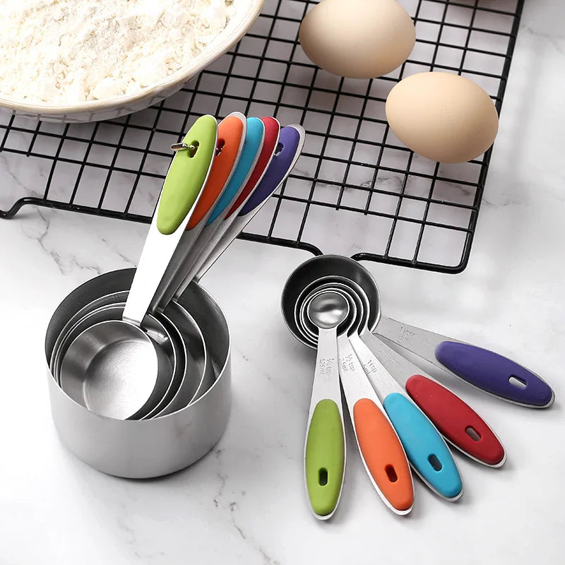 5/10Pcs Stainless Steel Measuring Cups And Spoons Set Kitchen Accessories For Baking Cake Cooking Making Measuring Kitchen Tools Peaceful Pleasures Health and Wellness