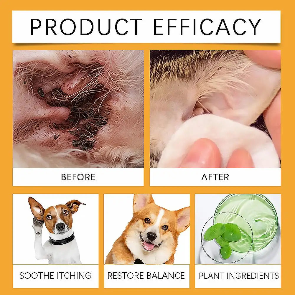 Pet Ear Care Drops Dogs & Cats | 60ml Daily Ear Cleaner