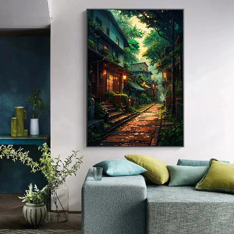 Japanese Sakura Street Canvas Wall Art | Unframed Poster Print Canvas Wall Art Peaceful Pleasures Health and Wellness