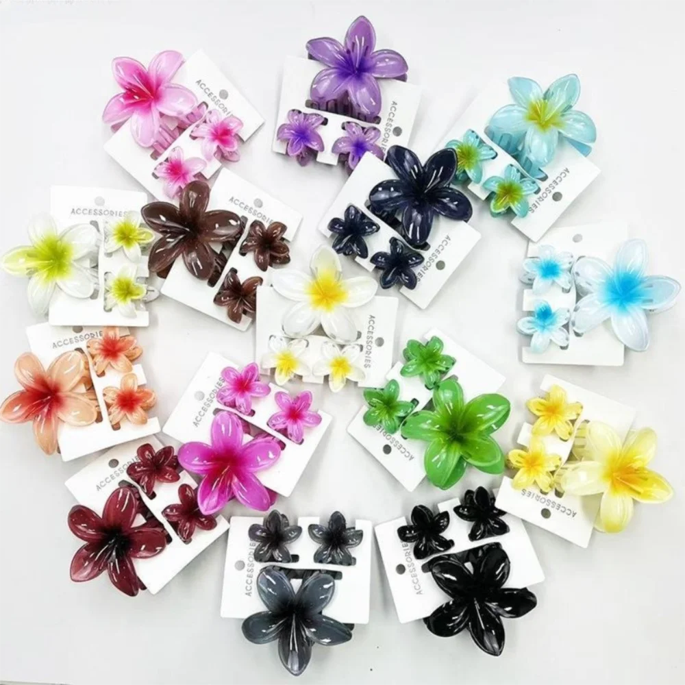 3-Pack Plumeria Flower Hair Claw Clips – Gradient Acrylic Set