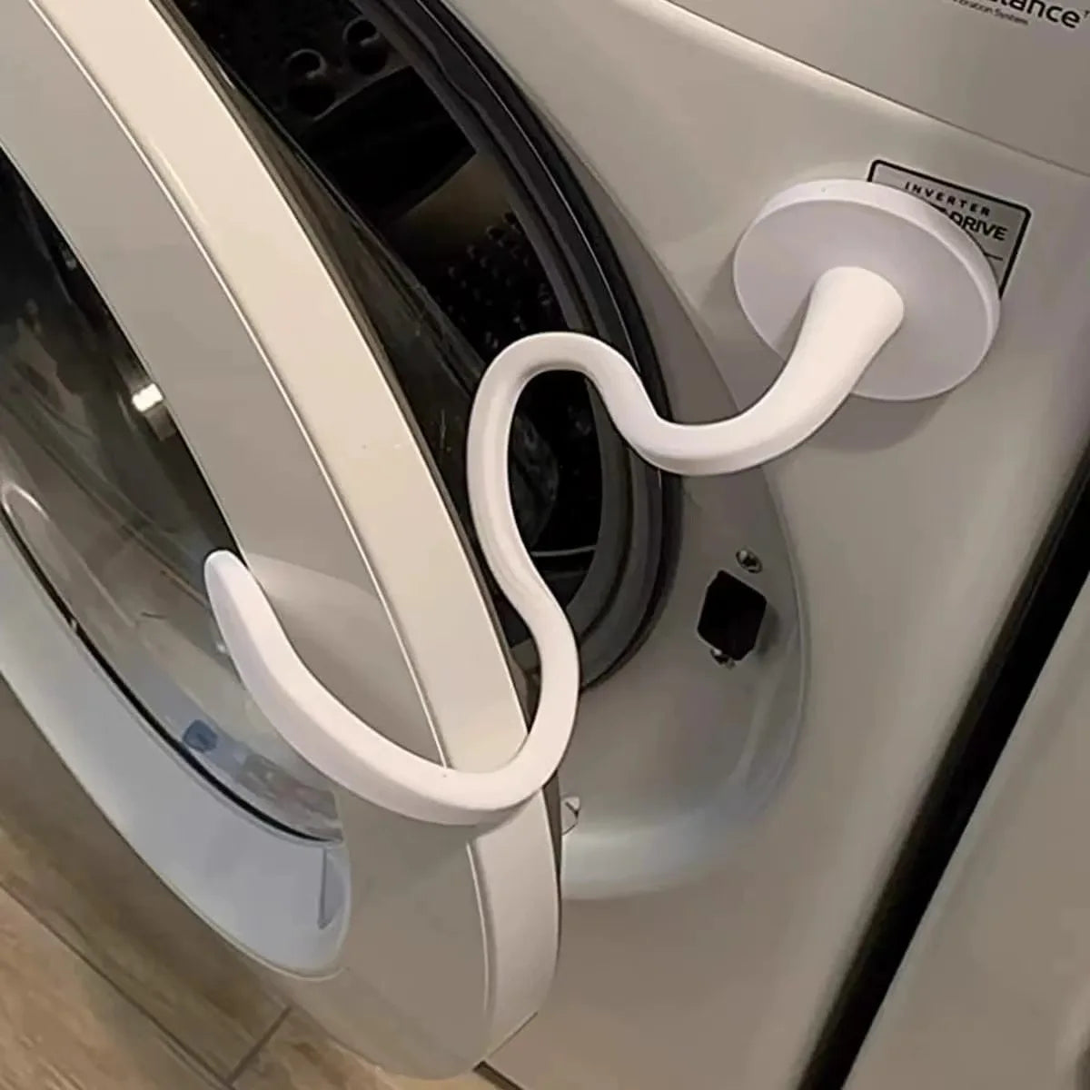 HOMEFISH Flexible Silicone Washer & Dryer Door Prop Easy-to-Use Bendable Sturdy Stopper for Odor-Free Appliances Peaceful Pleasures Health and Wellness white