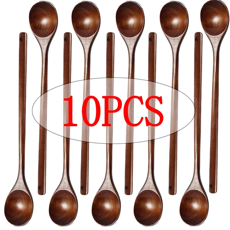 Long Wooden Stirring Spoon Set | 13-Inch Natural Wood Cooking Spoons – 5-Pack or 10-Pack