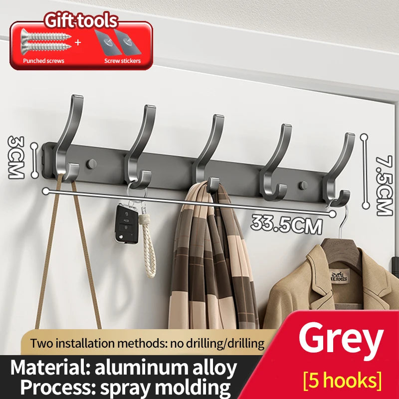 6-Hook Wall Mounted Aluminum Towel & Hat Rack | Door Hook