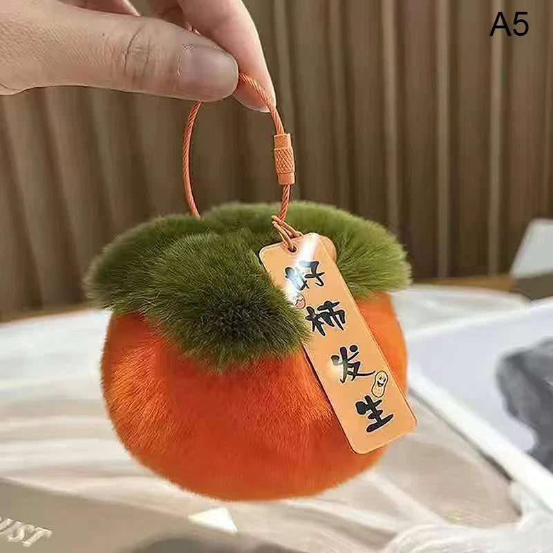 Plush Persimmon Lucky Keychain Bag Charm | Cute Fruit Pendant