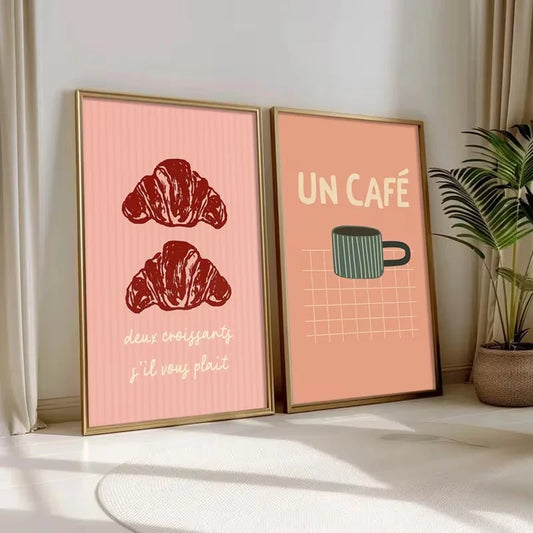2-Piece Croissant Breakfast Canvas Wall Art Print Set | Home Decor Canvas Wall Art Set Peaceful Pleasures Health and Wellness G4219-2pcs 50x70cm Unframed