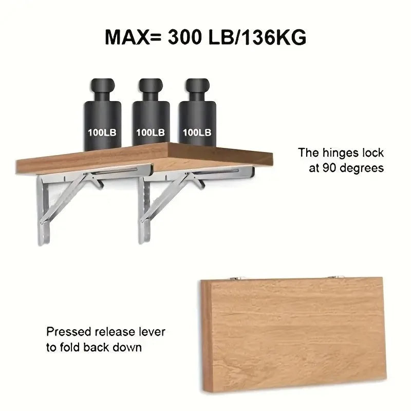 2PCS Folding Wall Shelf Brackets – Stainless Steel Right Angle