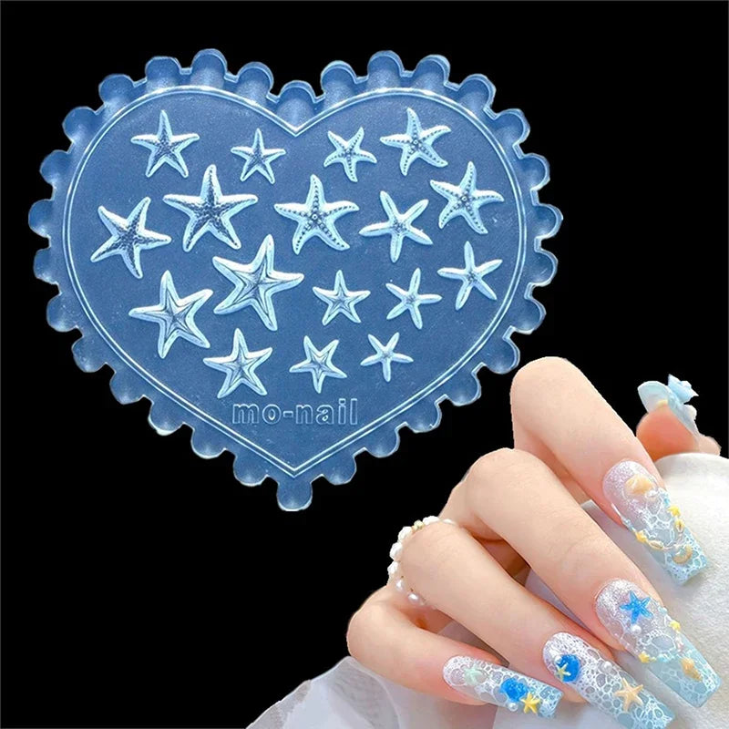 Sea Starfish 3D Silicone Nail Mold Decorations Summer Starfish DIY Design Manicure Template Carving Nail Art Stencil Tool Peaceful Pleasures Health and Wellness