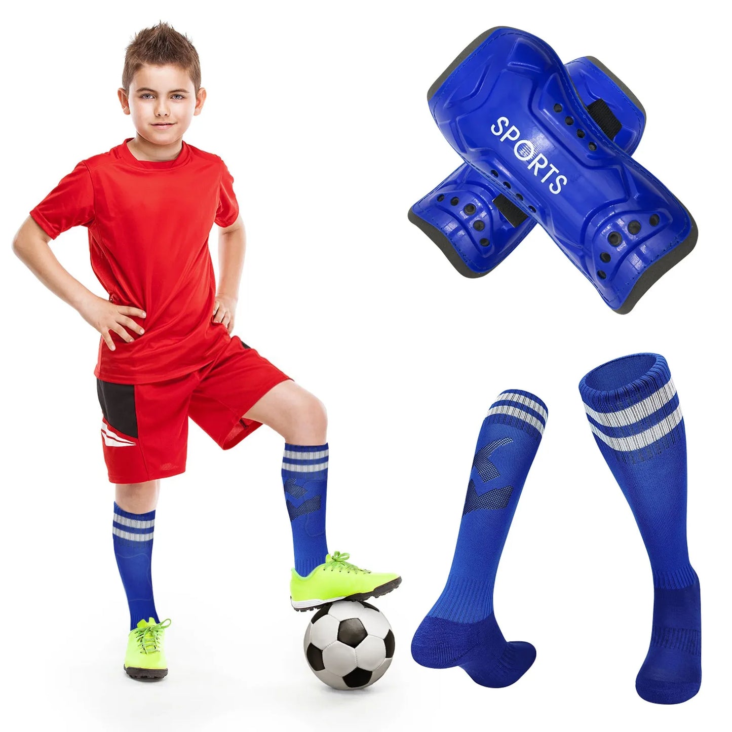 Kids Football Socks & Shin Guards Set – Anti-Slip Knee-High