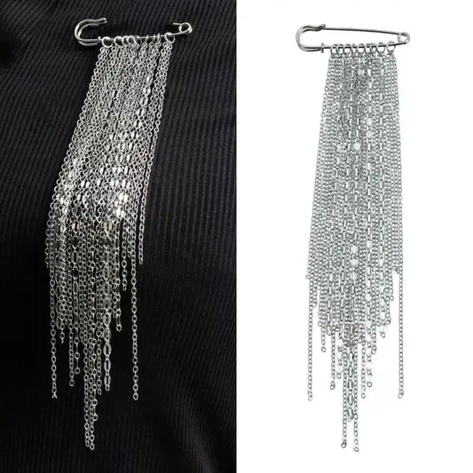 Metal Chain Tassel Pin Brooch for Women | Bold Statement Fashion Brooch Pin Peaceful Pleasures Health and Wellness