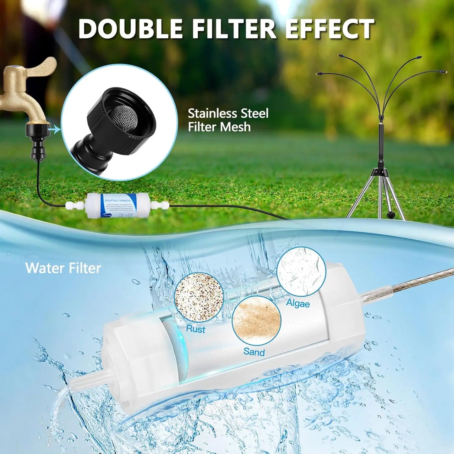 Standing Misters for Outside Patio with Filter - Adjustable Height 3.2-4.1FT Misting System Line 26.5FT Portable Water Misters Peaceful Pleasures Health and Wellness