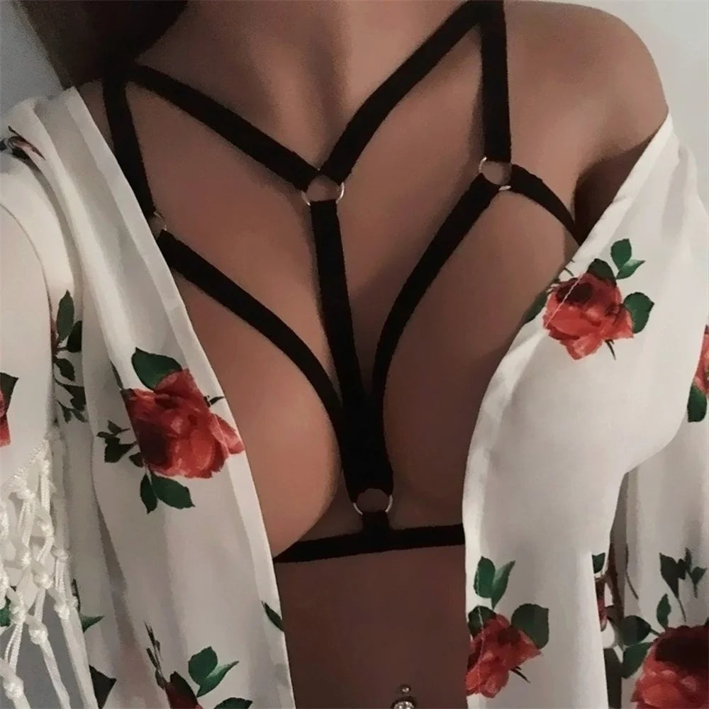 Sexy Body Harness Women Black Harajuku Neck Cage Bra Fetish Lingerie