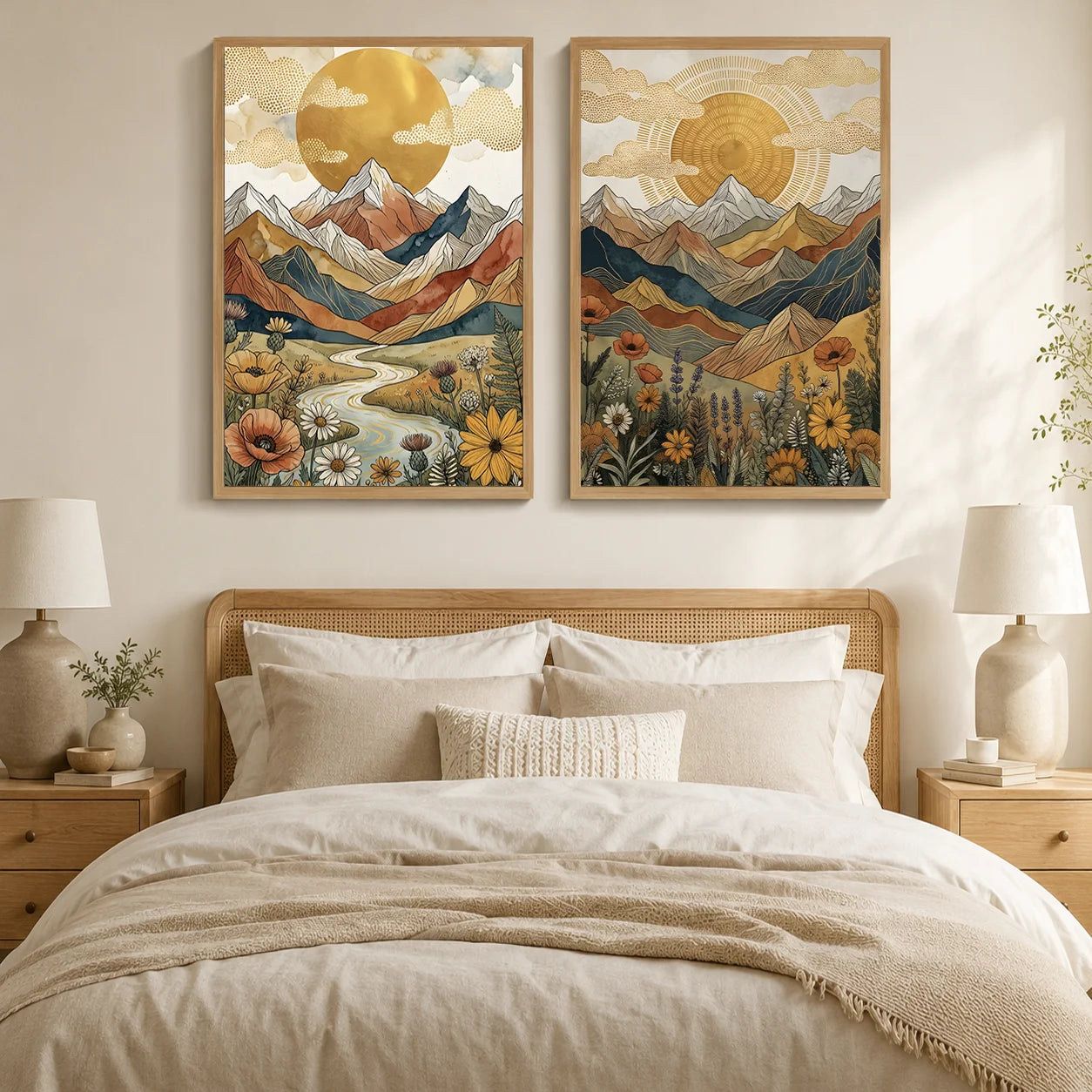 Boho Landscape Canvas Wall Art – Western Mountain Print Décor Canvas Wall Art Peaceful Pleasures Health and Wellness