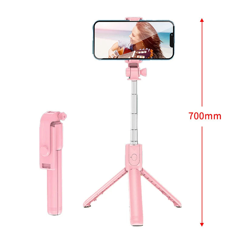 Portable Bluetooth Selfie Stick Tripod Holder with Remote Shutter Fill Light Extendable Wireless Remote Retractable Phone Stand Peaceful Pleasures Health and Wellness Pink