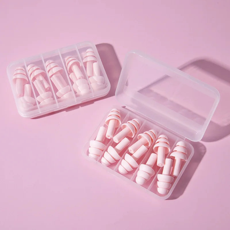Silicone Comfortable Earplugs 5 Pairs Per Box Noise-proof Suitable for Swimming and Sleep Protection Peaceful Pleasures Health and Wellness