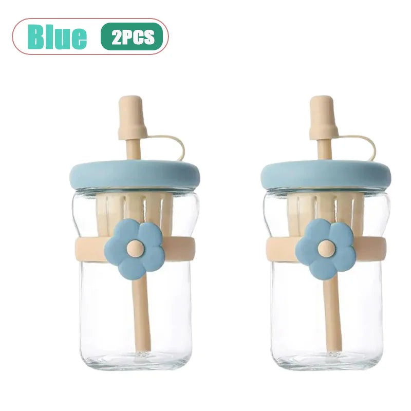 500ml Glass Cold Brew Cup with Straw & Tea Infuser – Floral