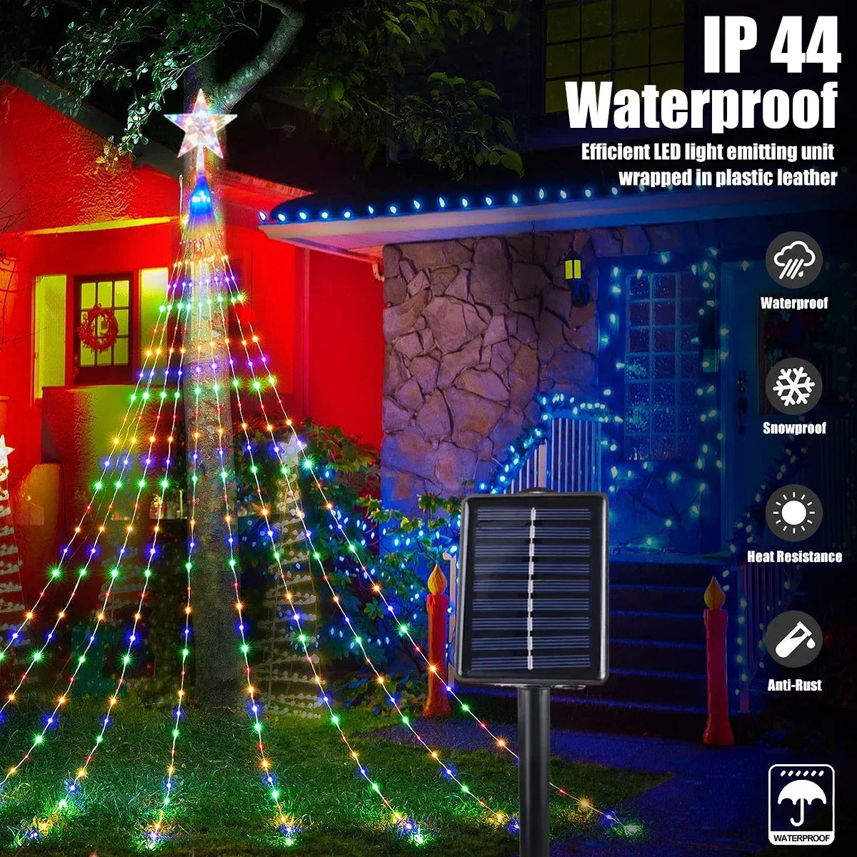 Solar Star Waterfall Fairy Lights – 250 LED Waterproof Garden Decor