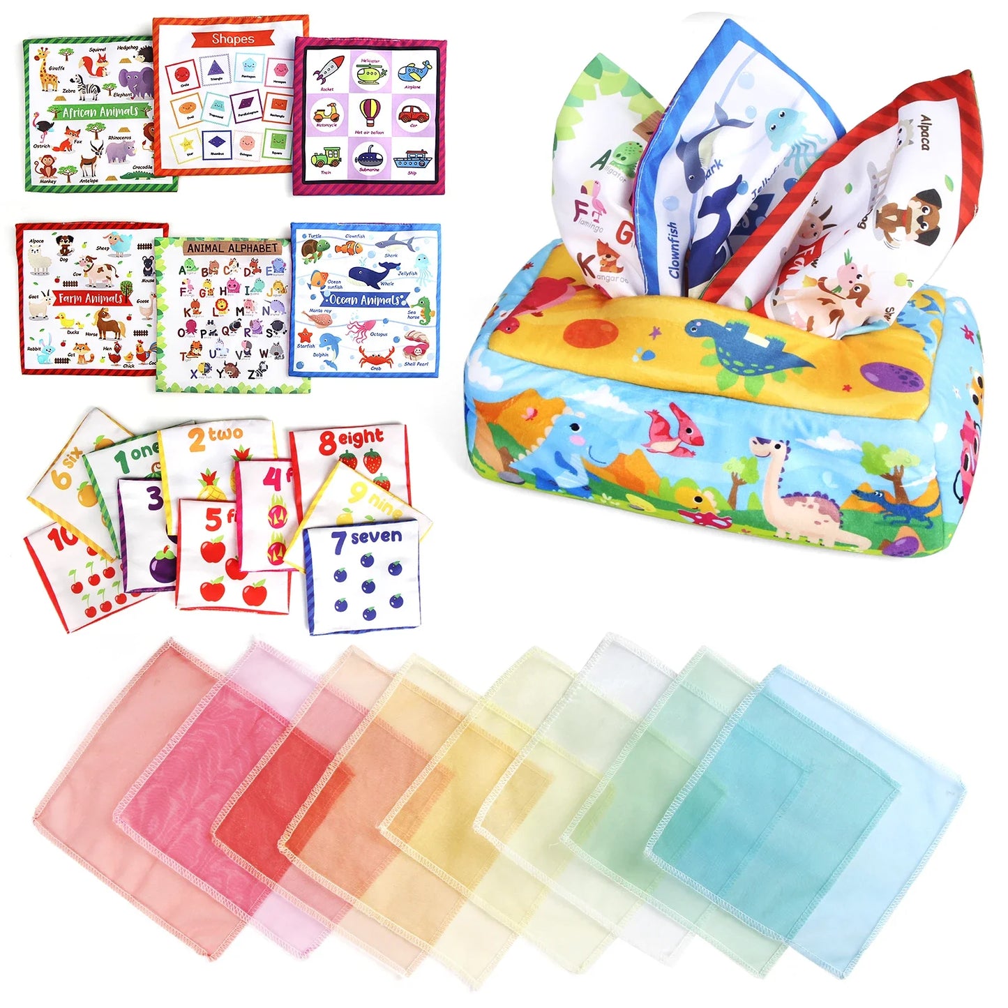 Baby Tissue Box 0-18M Sensory Toy Colorful Soft Toddler Finger