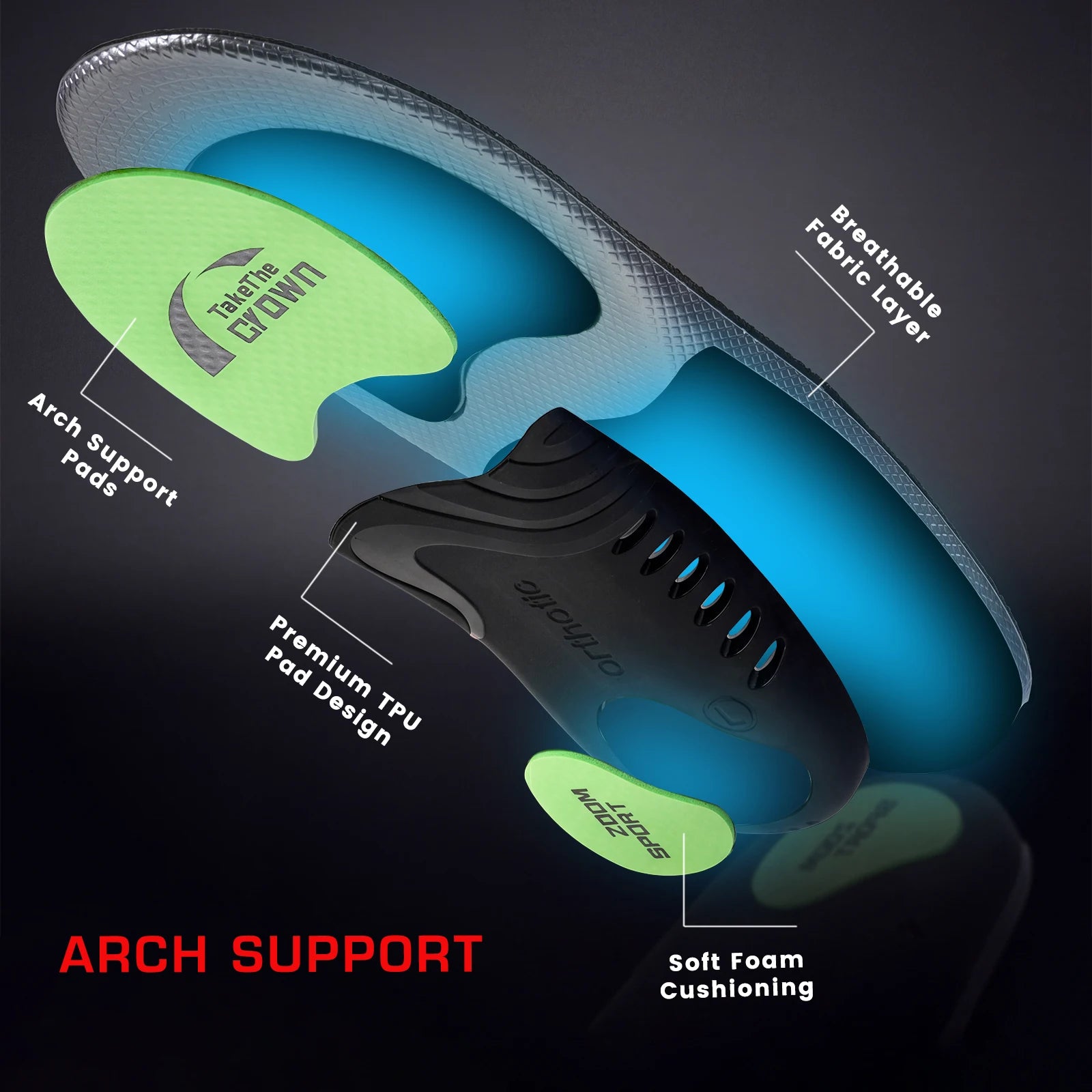 1 Pair EVA Arch Support Orthotics Shock-Absorbing Sports Insoles for Running Walking Standing All Day Foot Pain Relief Shoe Pads Peaceful Pleasures Health and Wellness