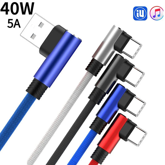 5A 40W SuperCharge USB A to Type C Cable 90 Degree Elbow Fast Charging Braided Cord for Huawei Samsung Gaming Peaceful Pleasures Health and Wellness